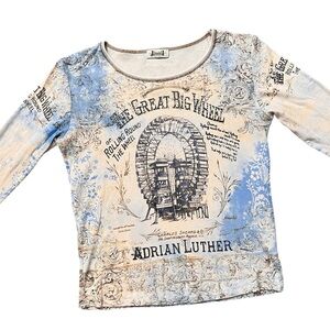 Vintage Y2K Top Long Sleeve Shirt Ferris Wheel Sequins Bling S Small M Medium